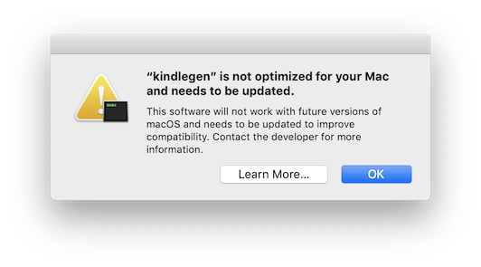 kindlegen is not updated for your Mac and needs to be updated